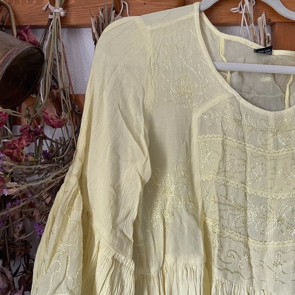 Greenish Yellow Tunic Top with Embroidery - Picture 3 of 5
